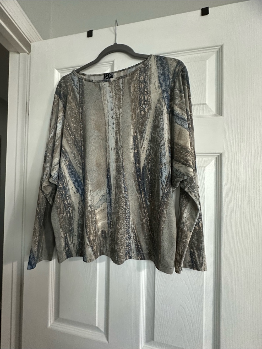 Clara Sun Woo Blue Gray Abstract Long-Sleeve Top